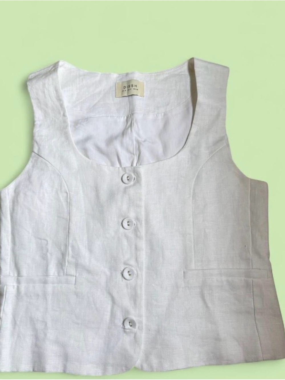 DISSH White Linen Sleeveless Vest Top